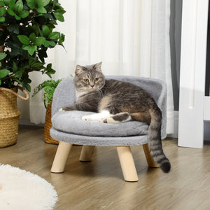 Kat ligt comfortabel op verhoogde hondenmand kattenmand met wasbaar kussen – grijs – Ø41×33 cm in modern interieur