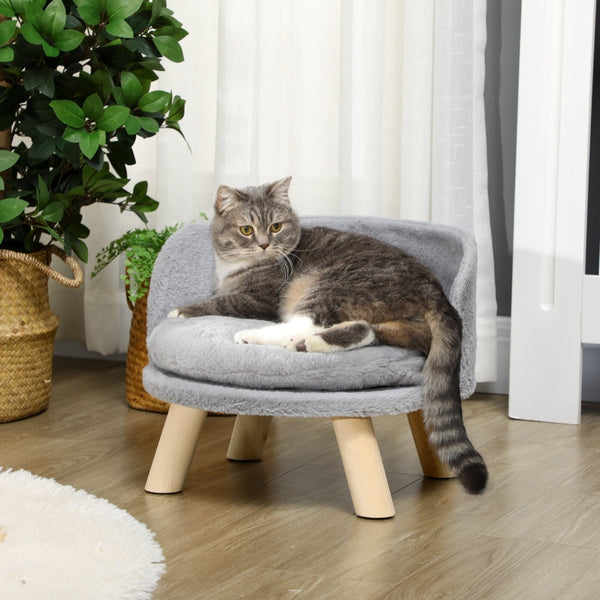 Verhoogde hondenmand kattenmand met wasbaar kussen – grijs – Ø41×33 cm