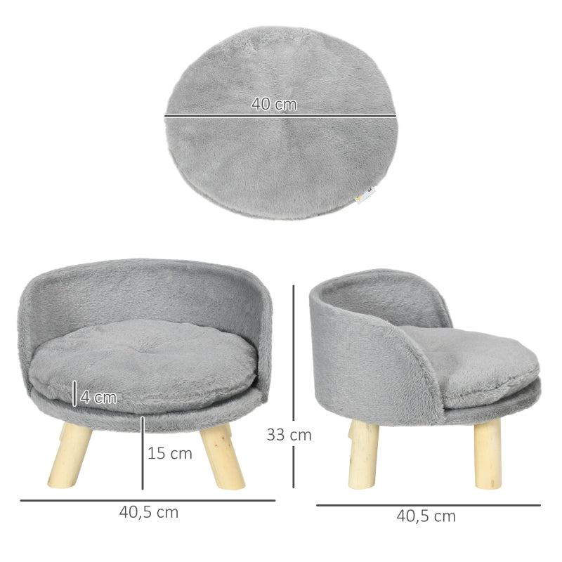 Verhoogde hondenmand kattenmand met wasbaar kussen – grijs – Ø41×33 cm