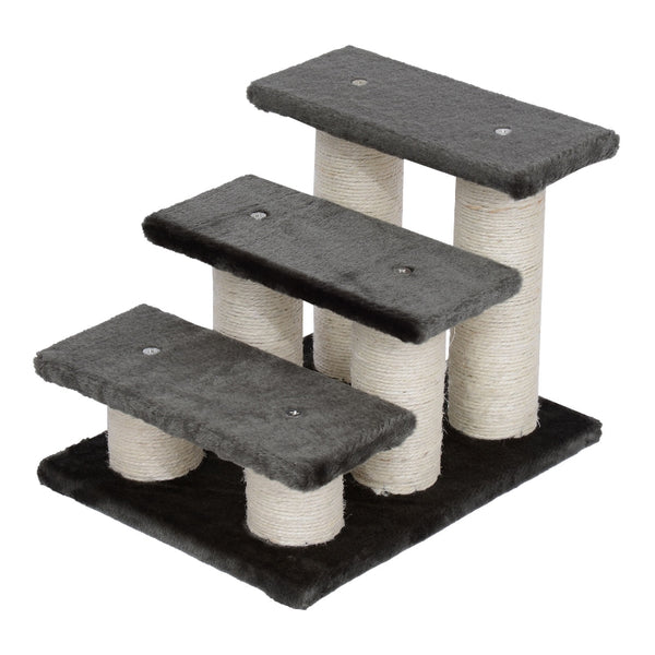 Hondentrap met 3 treden, pluche bekleding – grijs – 45×35×34 cm