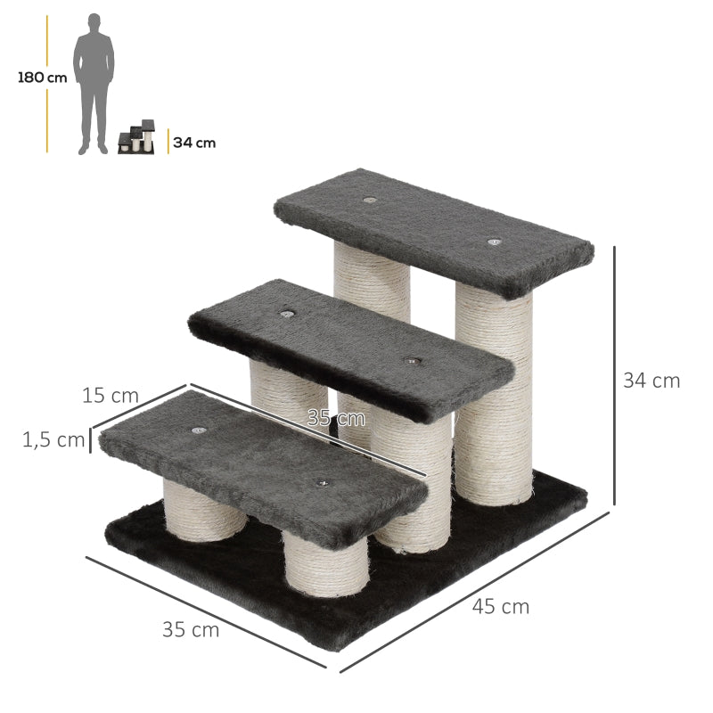 Hondentrap met 3 treden, pluche bekleding – grijs – 45×35×34 cm