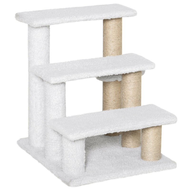 Hondentrap met krabpaal, speelbal en pluche bekleding – wit – 45×40×48 cm