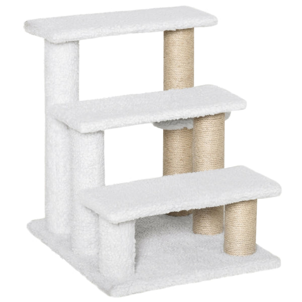 Hondentrap met krabpaal, speelbal en pluche bekleding – wit – 45×40×48 cm
