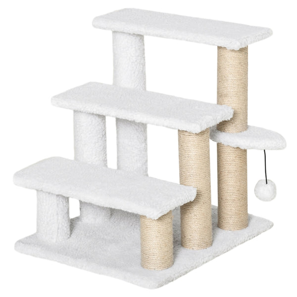 Hondentrap met krabpaal, speelbal en pluche bekleding – wit – 45×40×48 cm