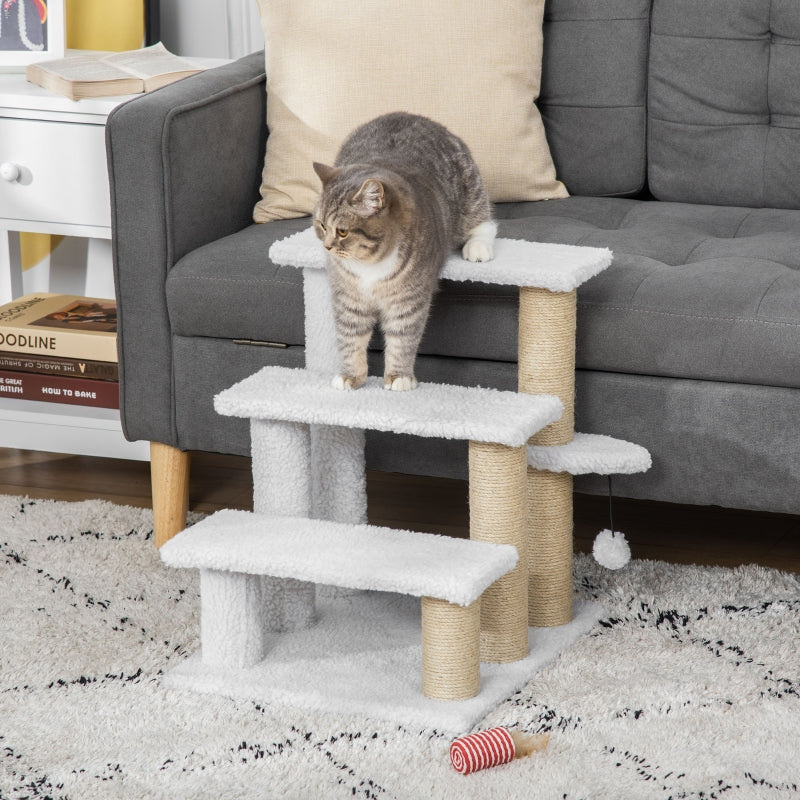 Hondentrap met krabpaal, speelbal en pluche bekleding – wit – 45×40×48 cm