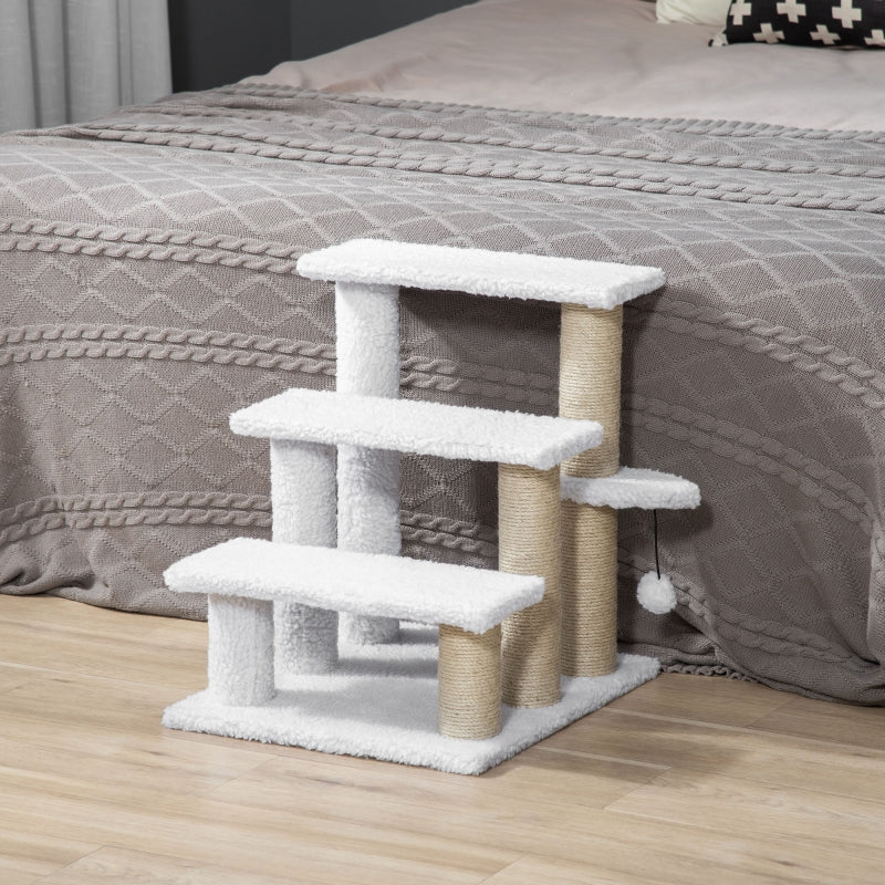 Hondentrap met krabpaal, speelbal en pluche bekleding – wit – 45×40×48 cm
