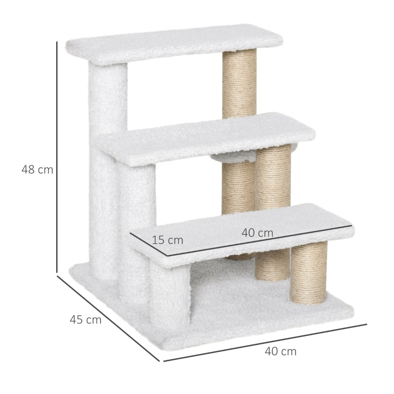 Hondentrap met krabpaal, speelbal en pluche bekleding – wit – 45×40×48 cm