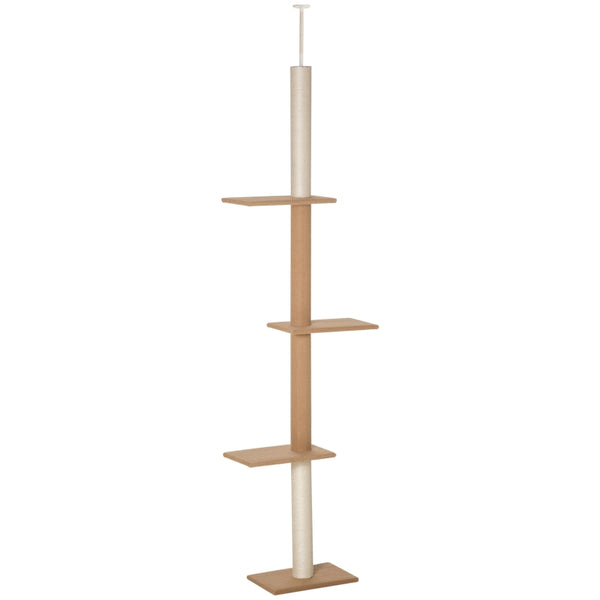 Verstelbare krabpaal met 4 niveaus en sisal – khaki – 228–260 cm