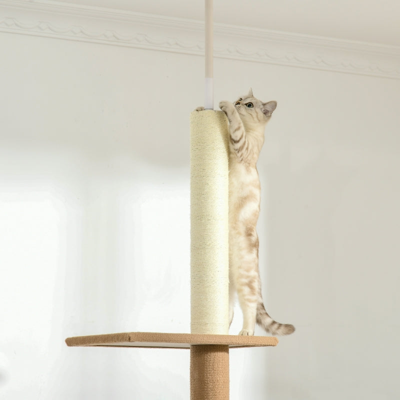 Verstelbare krabpaal met 4 niveaus en sisal – khaki – 228–260 cm