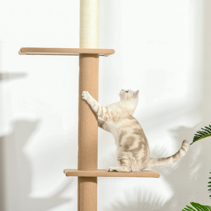 Verstelbare krabpaal met 4 niveaus en sisal – khaki – 228–260 cm