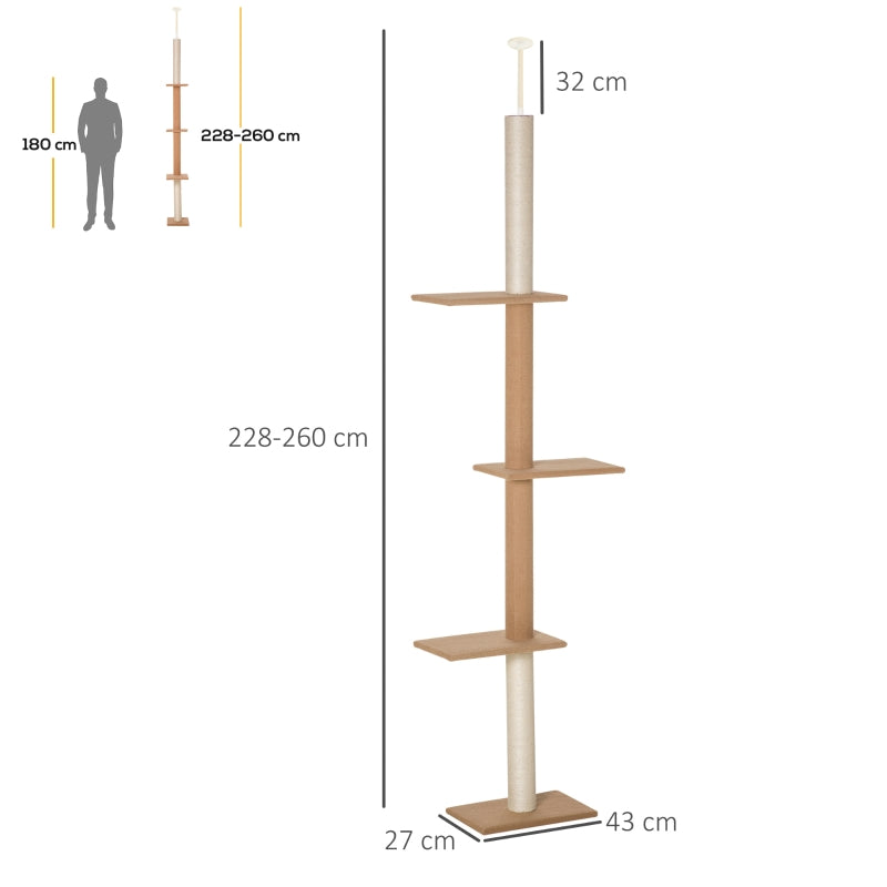 Verstelbare krabpaal met 4 niveaus en sisal – khaki – 228–260 cm