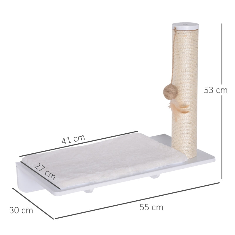 Kattenklimwand met hangmat, krabpaal en springplatform – lichtbruin