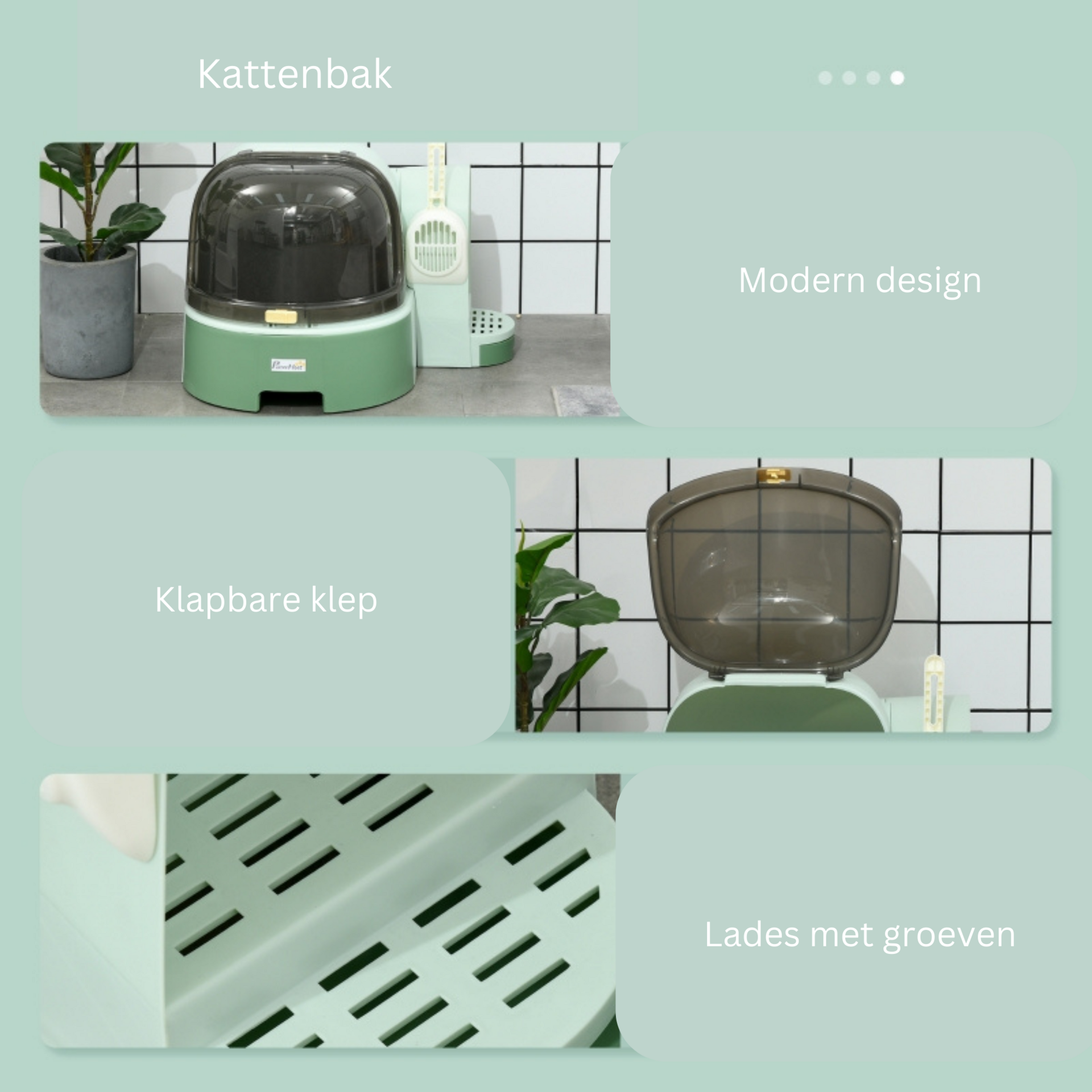 Kattenbak met uittrekbare lade 52x60x42 cm – groen | Nuvido