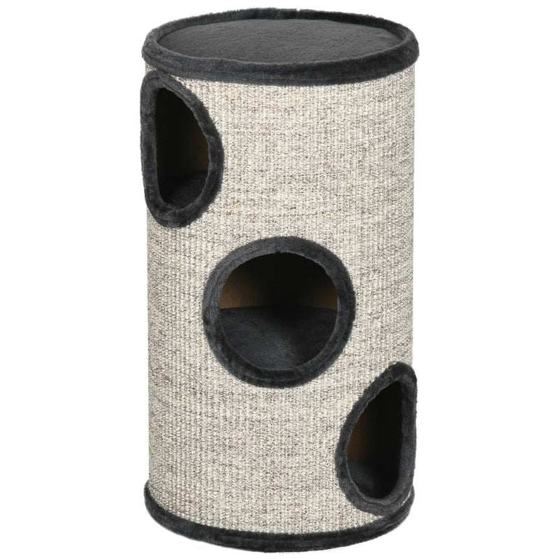 Krabton met 3 grotten, pluche bekleding – grijs – 38×38×70 cm