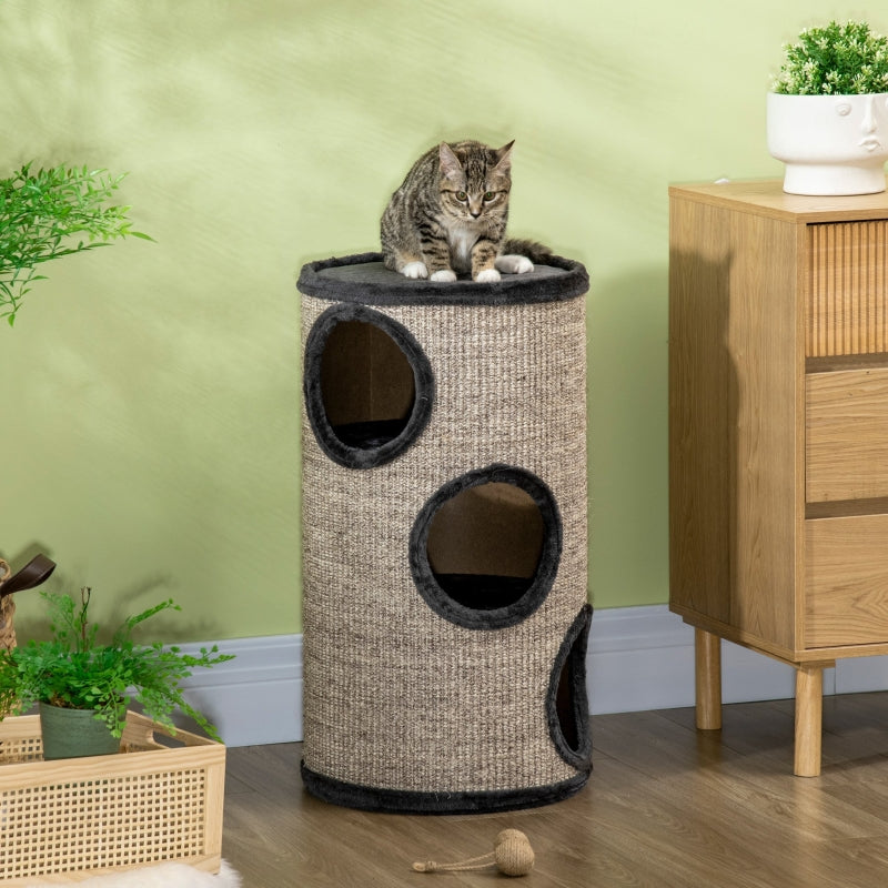 Krabton met 3 grotten, pluche bekleding – grijs – 38×38×70 cm