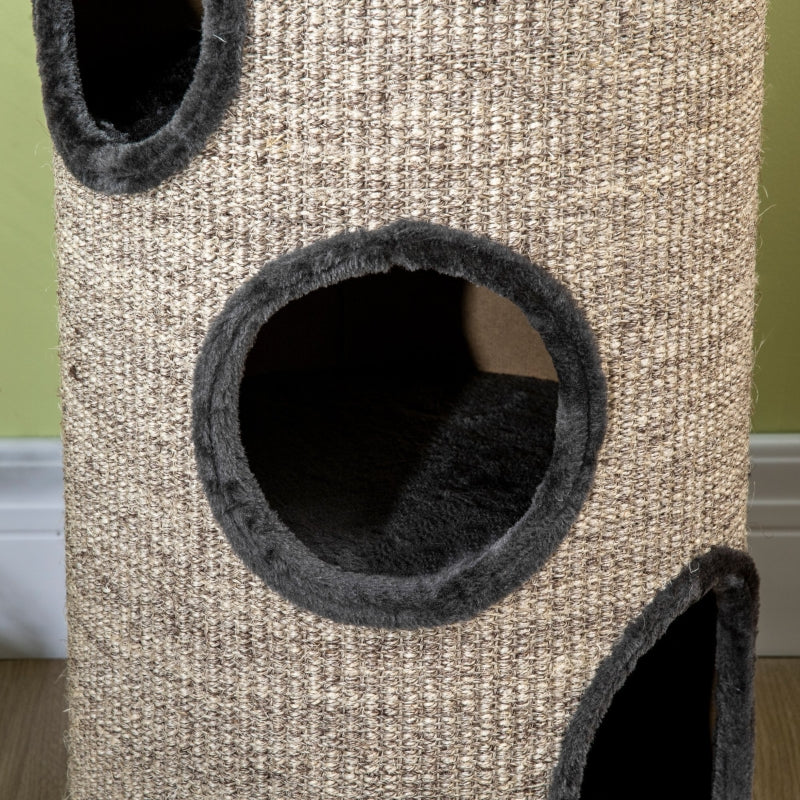 Krabton met 3 grotten, pluche bekleding – grijs – 38×38×70 cm