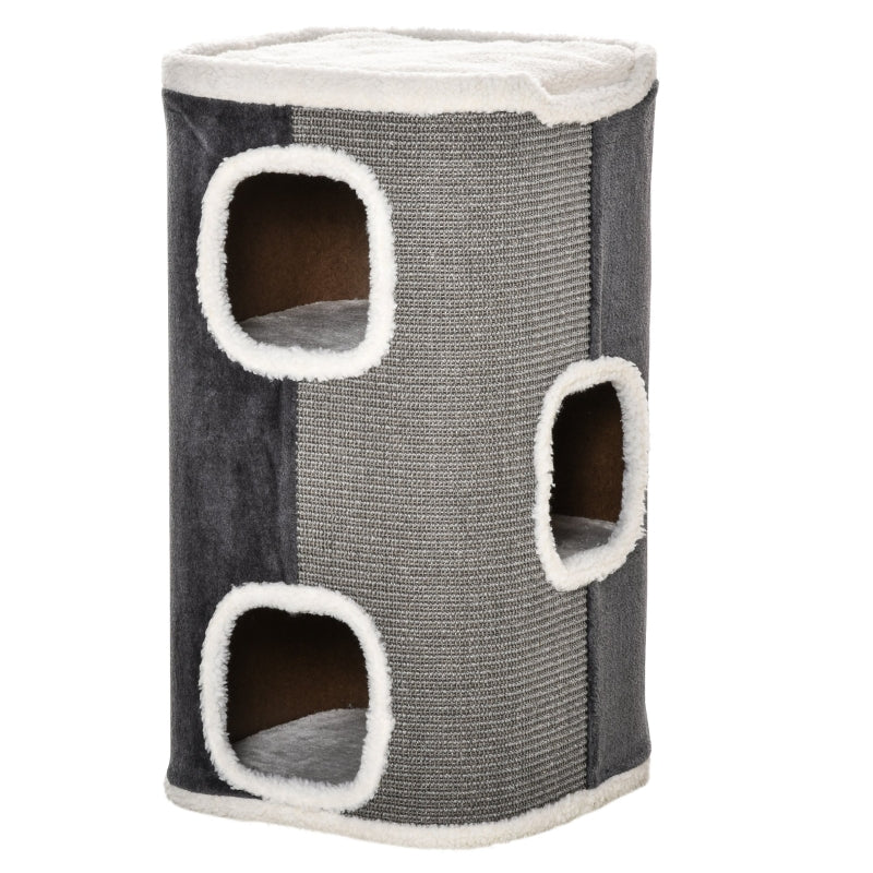 Krabton met 3 niveaus, sisal en pluche – grijs/wit – 40×40×74 cm