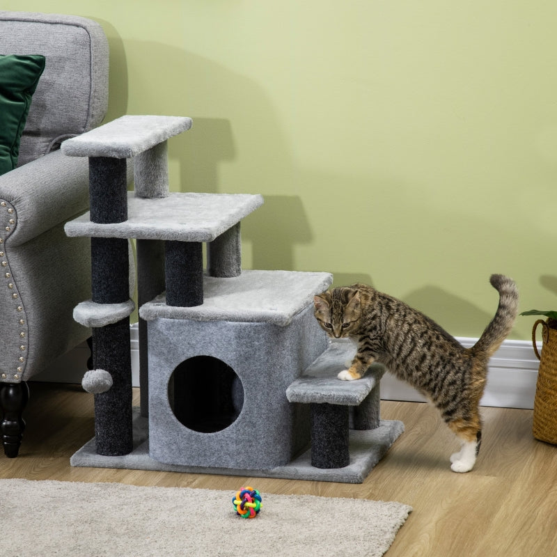 Kattentrap met krabpaal in grijs – 66 cm hoog