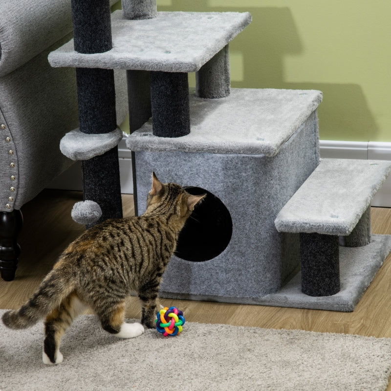 Kattentrap met krabpaal in grijs – 66 cm hoog