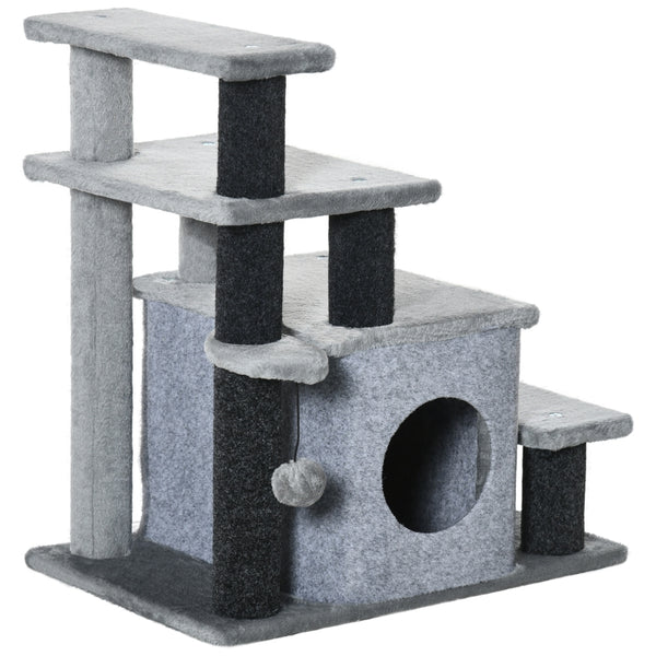 Kattentrap met krabpaal in grijs – 66 cm hoog
