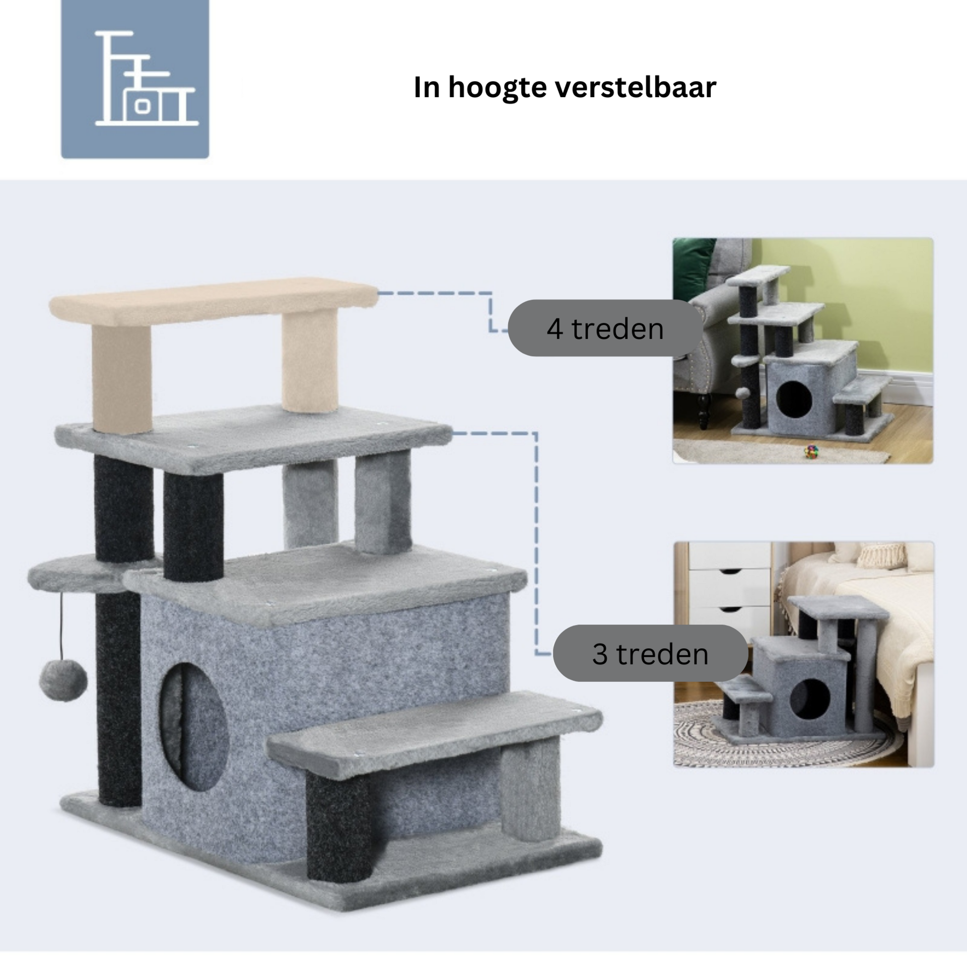 Kattentrap met krabpaal in grijs – 66 cm hoog