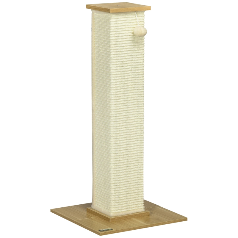 Beige krabpaal 80 cm hoog met speeltouw en zitplateau