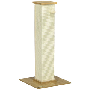 Beige krabpaal 80 cm hoog met speeltouw en zitplateau van hout en sisal voor krabplezier en kattenactiviteit