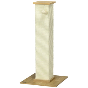 Beige krabpaal 80 cm hoog met speeltouw en zitplateau van hout, ideaal voor katten om te krabben en ontspannen.