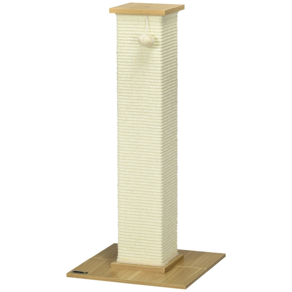 Beige krabpaal 80 cm hoog met speeltouw en zitplateau