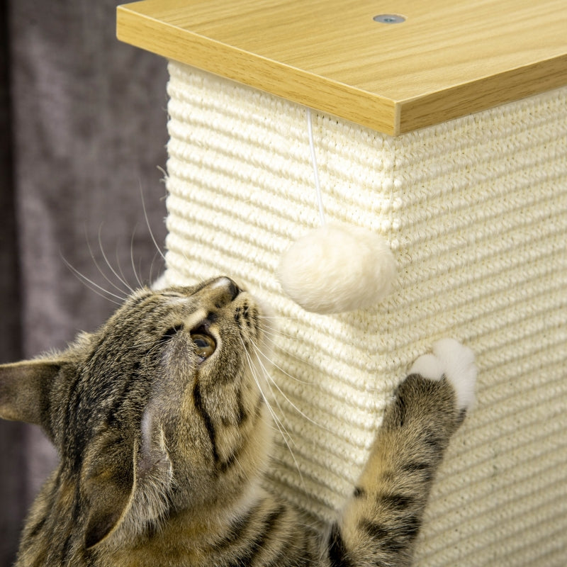 Beige krabpaal 80 cm hoog met speeltouw en zitplateau