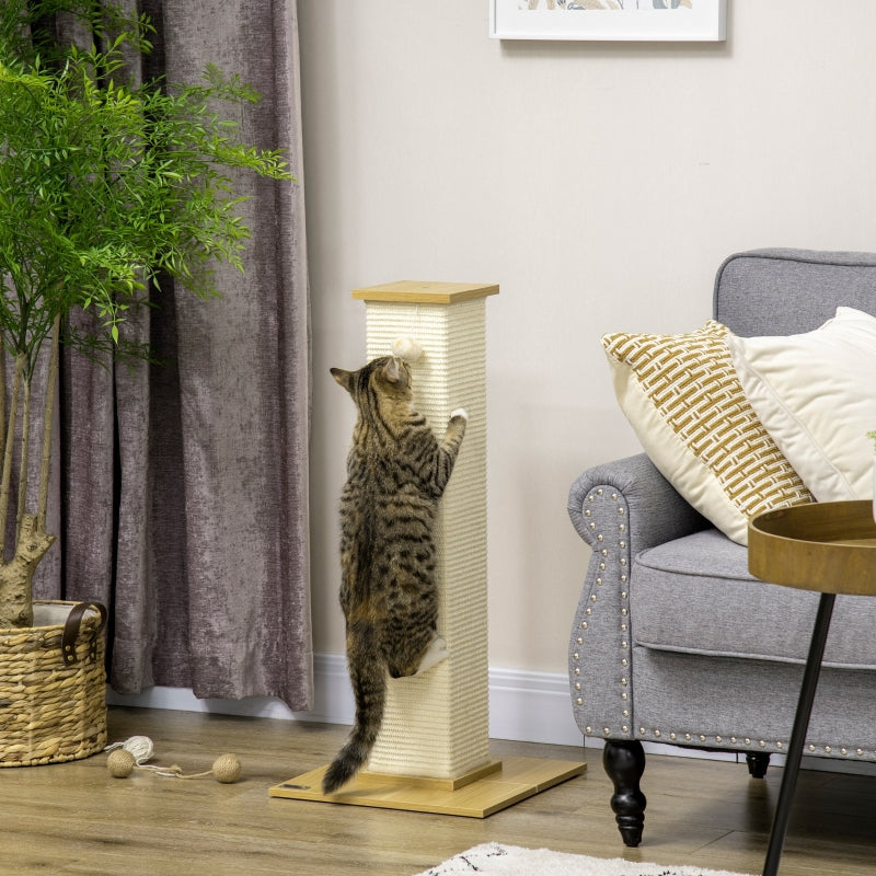 Beige krabpaal 80 cm hoog met speeltouw en zitplateau