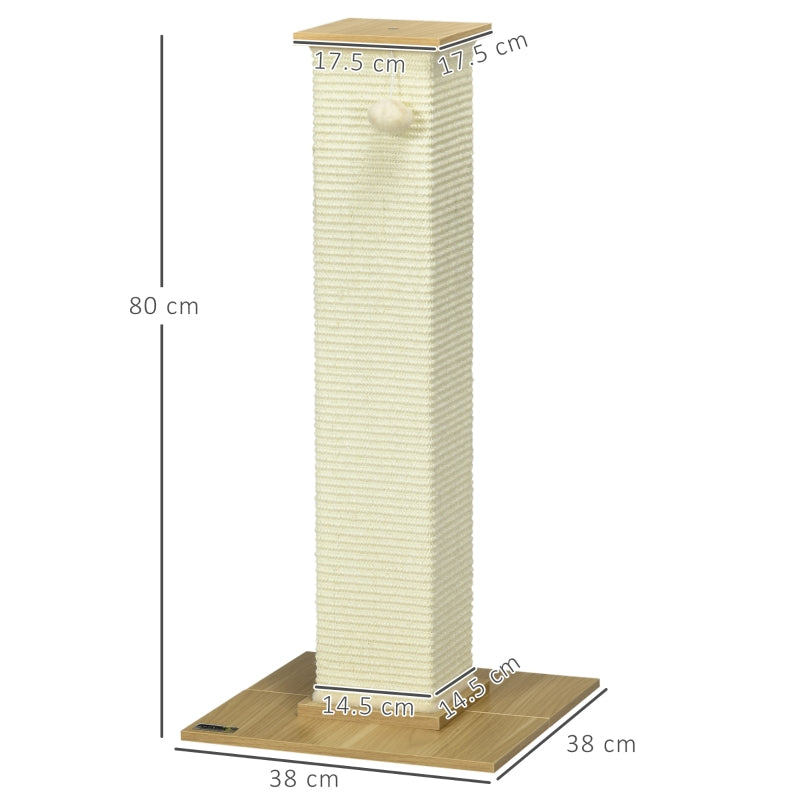 Beige krabpaal 80 cm hoog met speeltouw en zitplateau