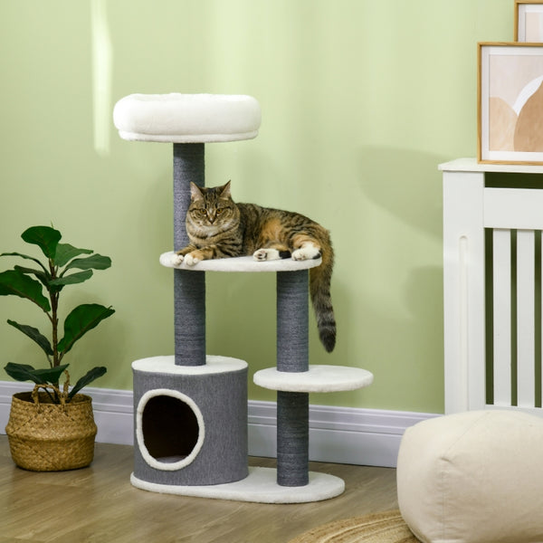 Grijze krabpaal met kattenhuis van 53 cm hoog
