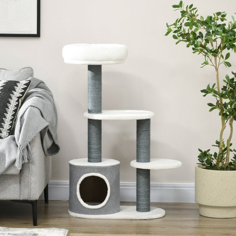 Grijze krabpaal met kattenhuis van 53 cm hoog