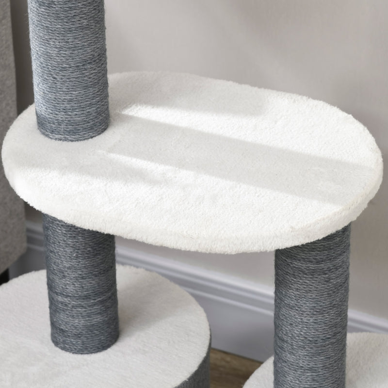 Grijze krabpaal met kattenhuis van 53 cm hoog