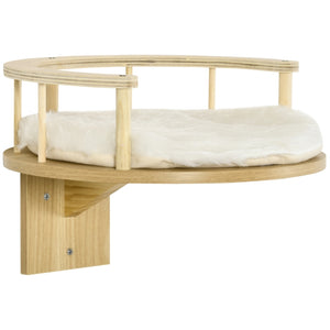 Wandhangmat voor katten – stevig en zacht rustplekje van hout met kussen voor comfortabele kattenrustplaats aan de muur