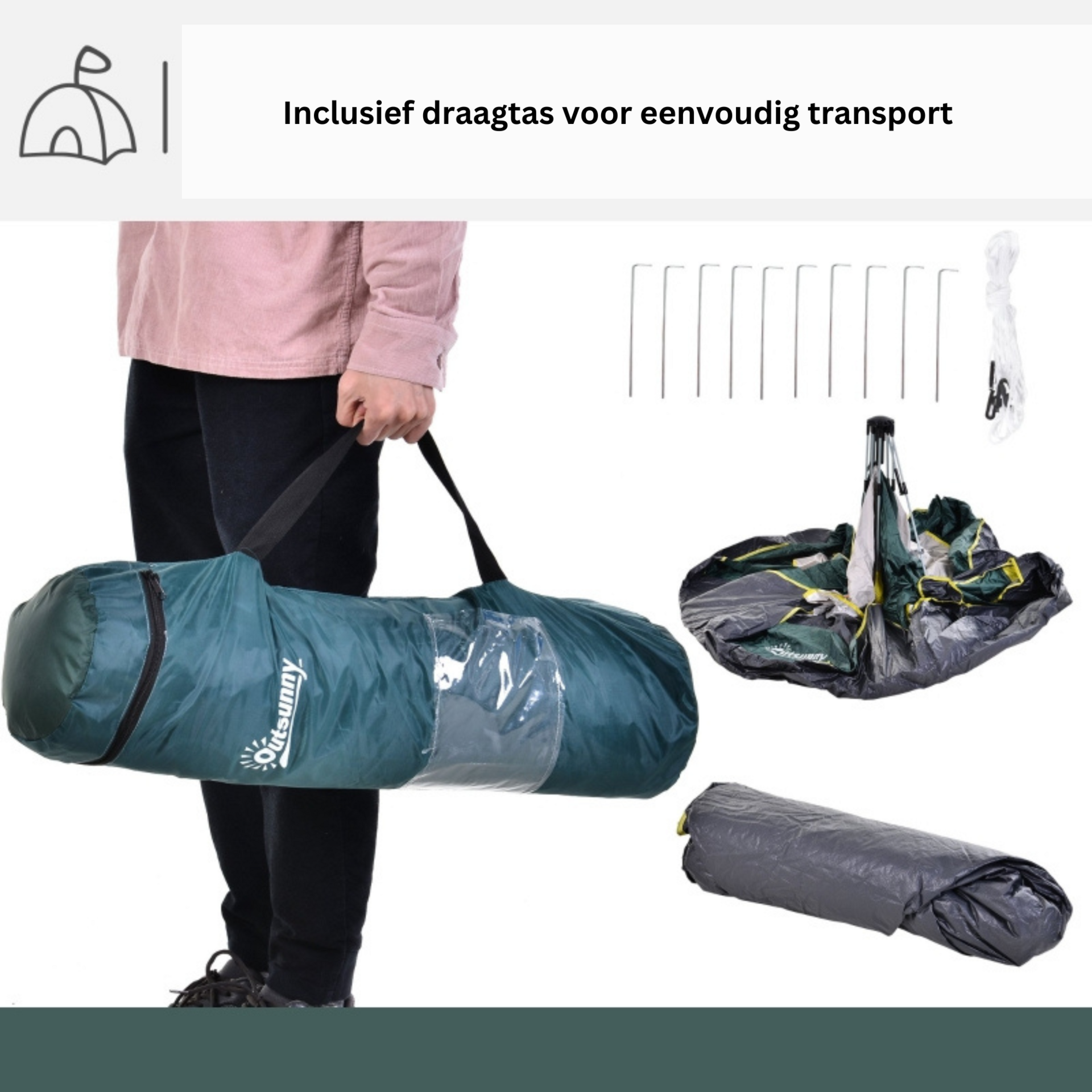 Ruime 3-persoons koepeltent 205x195x135 cm – groen met pop-up systeem