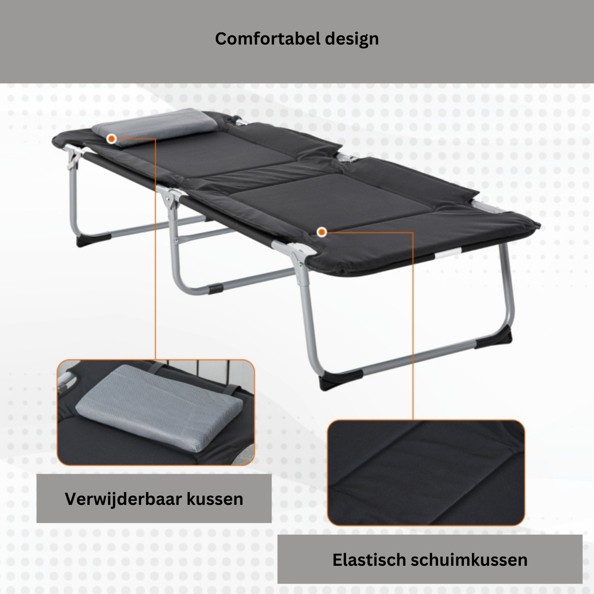 Comfortabel opvouwbaar veldbed 183x66x33 cm – zwart met draagtas