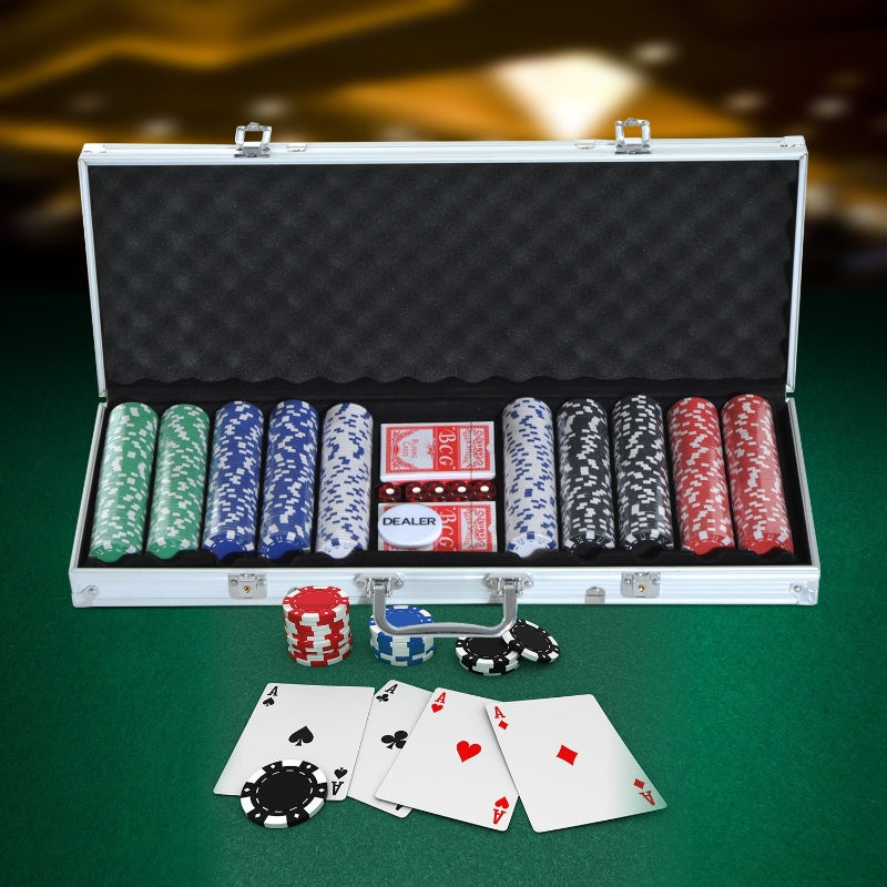 Complete pokerset met 500 chips – aluminium koffer 55,5x22x6,5 cm