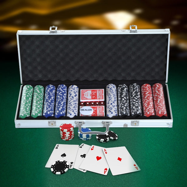 Complete pokerset met 500 chips – aluminium koffer 55,5x22x6,5 cm