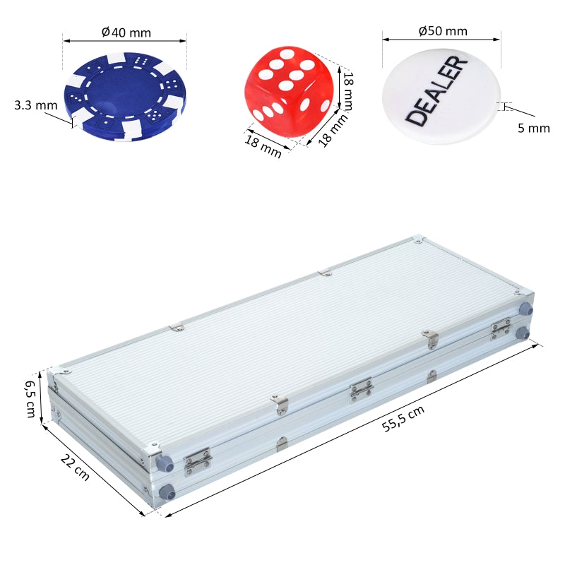 Complete pokerset met 500 chips – aluminium koffer 55,5x22x6,5 cm