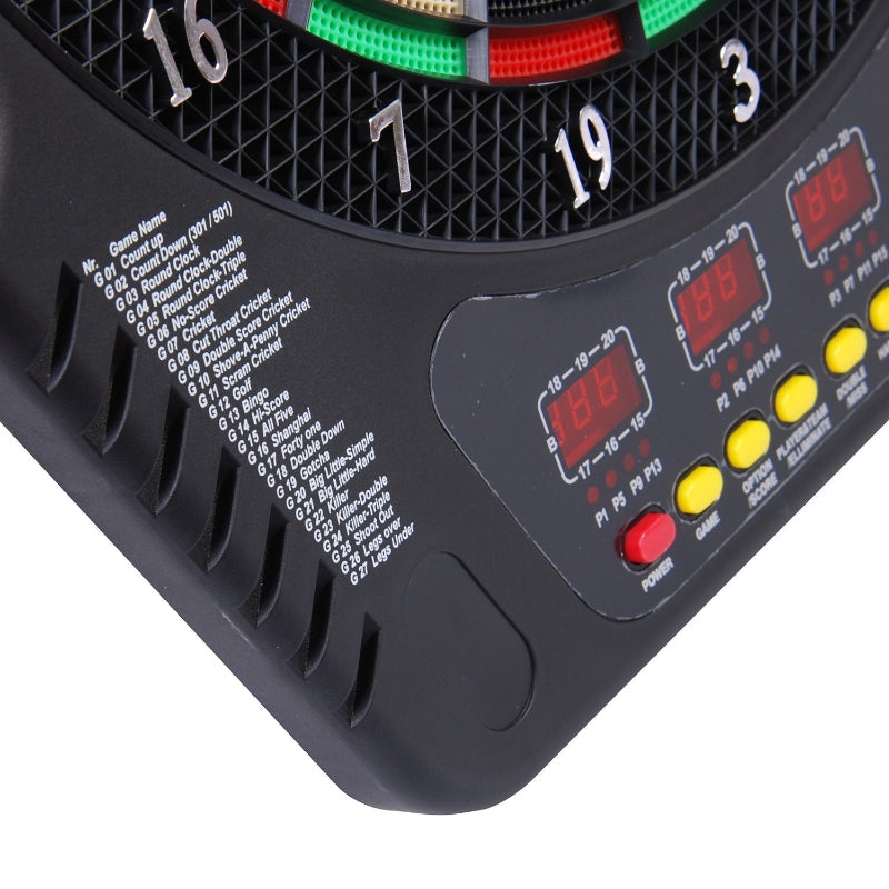 Elektronisch dartbord 44x51,5 cm – 27 spellen, 16 spelers, LED-display