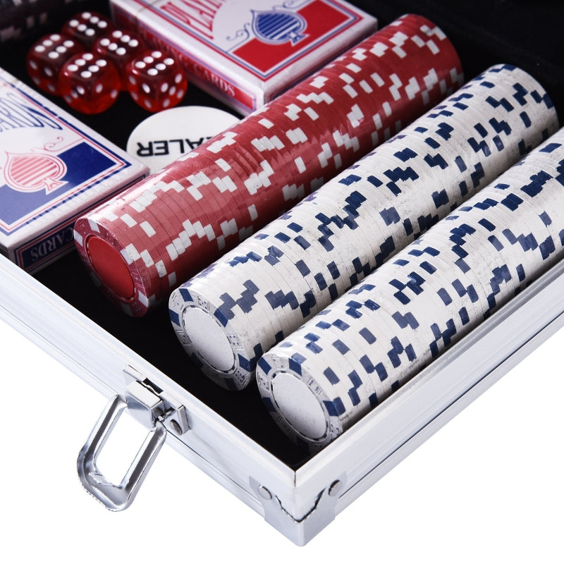 Complete pokerset met 300 chips – aluminium koffer 38x20,5x6,5 cm