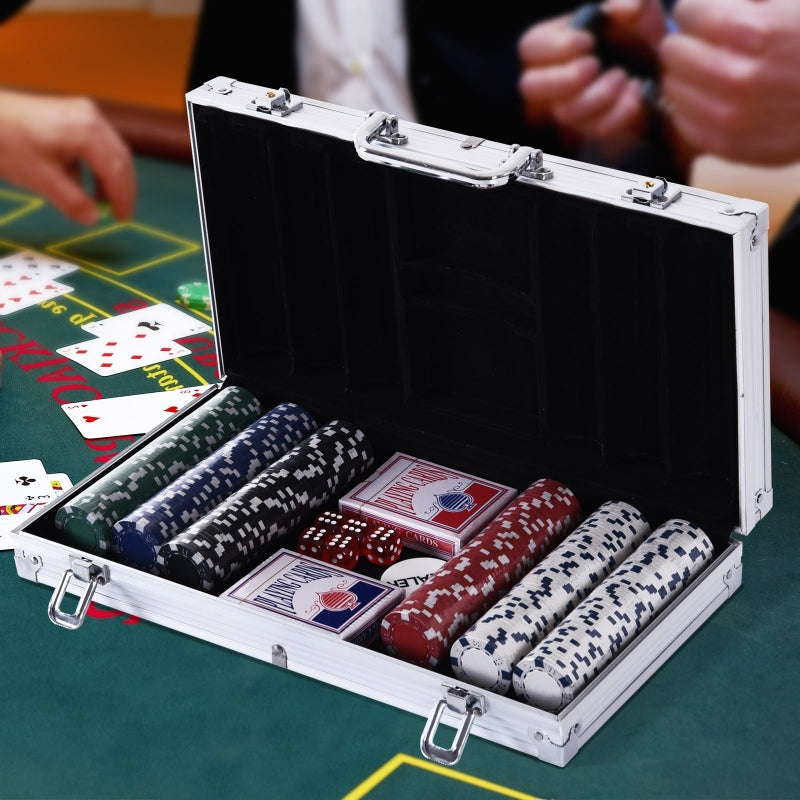 Complete pokerset met 300 chips – aluminium koffer 38x20,5x6,5 cm