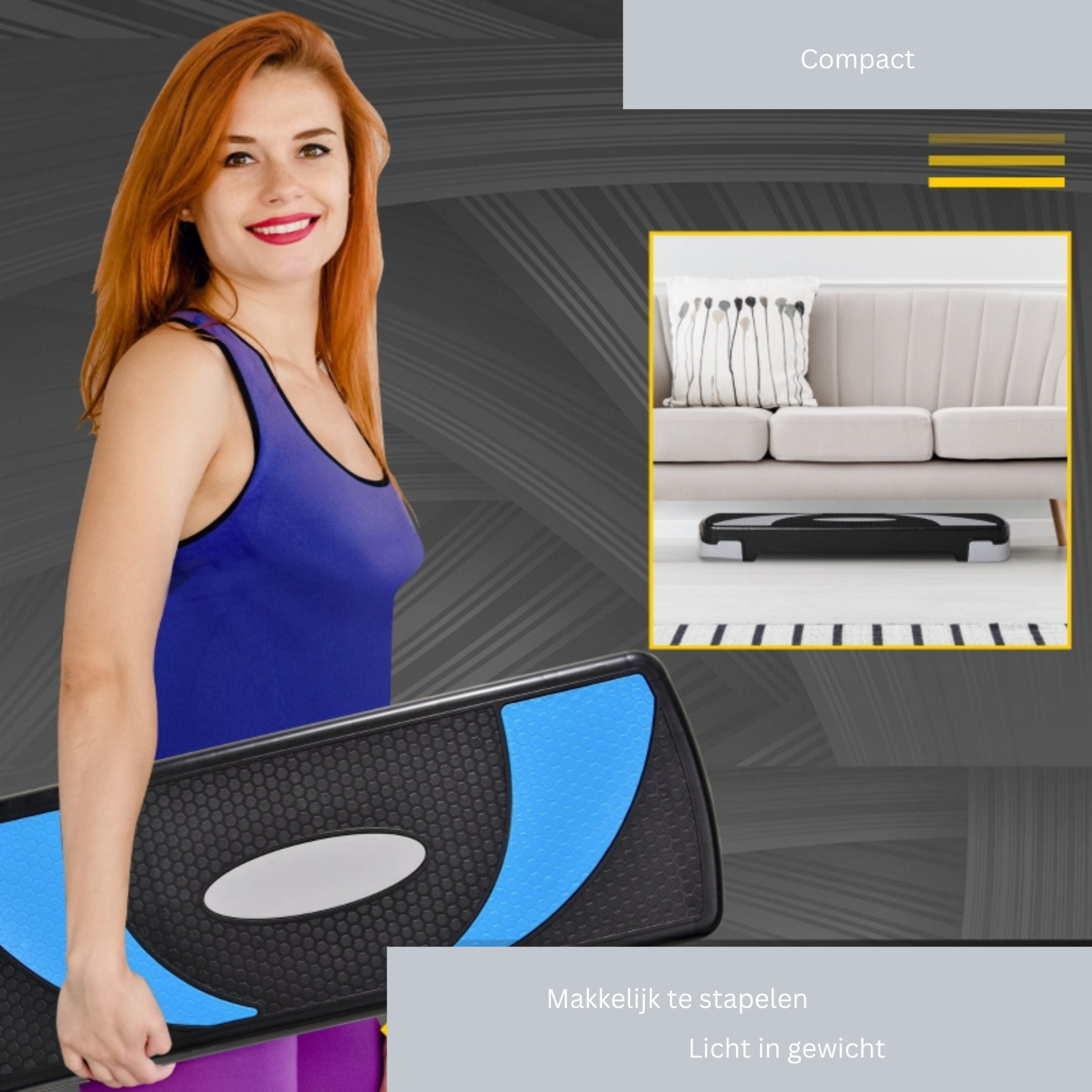 Verstelbare aerobic fitness step 80x31x20 cm – antislip en compact