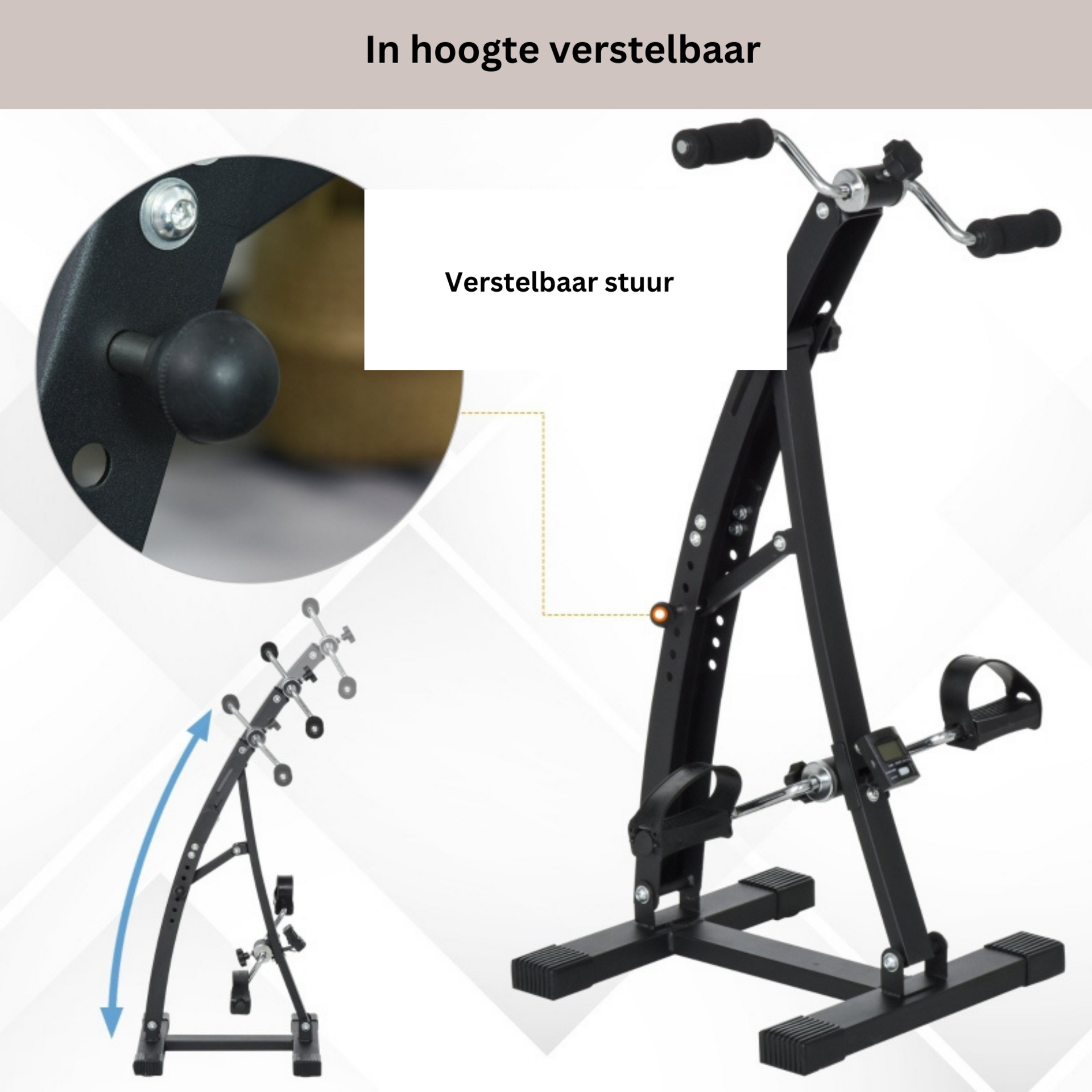 Compacte hometrainer stoelfiets 41x50x96 cm – zwart met LCD-display