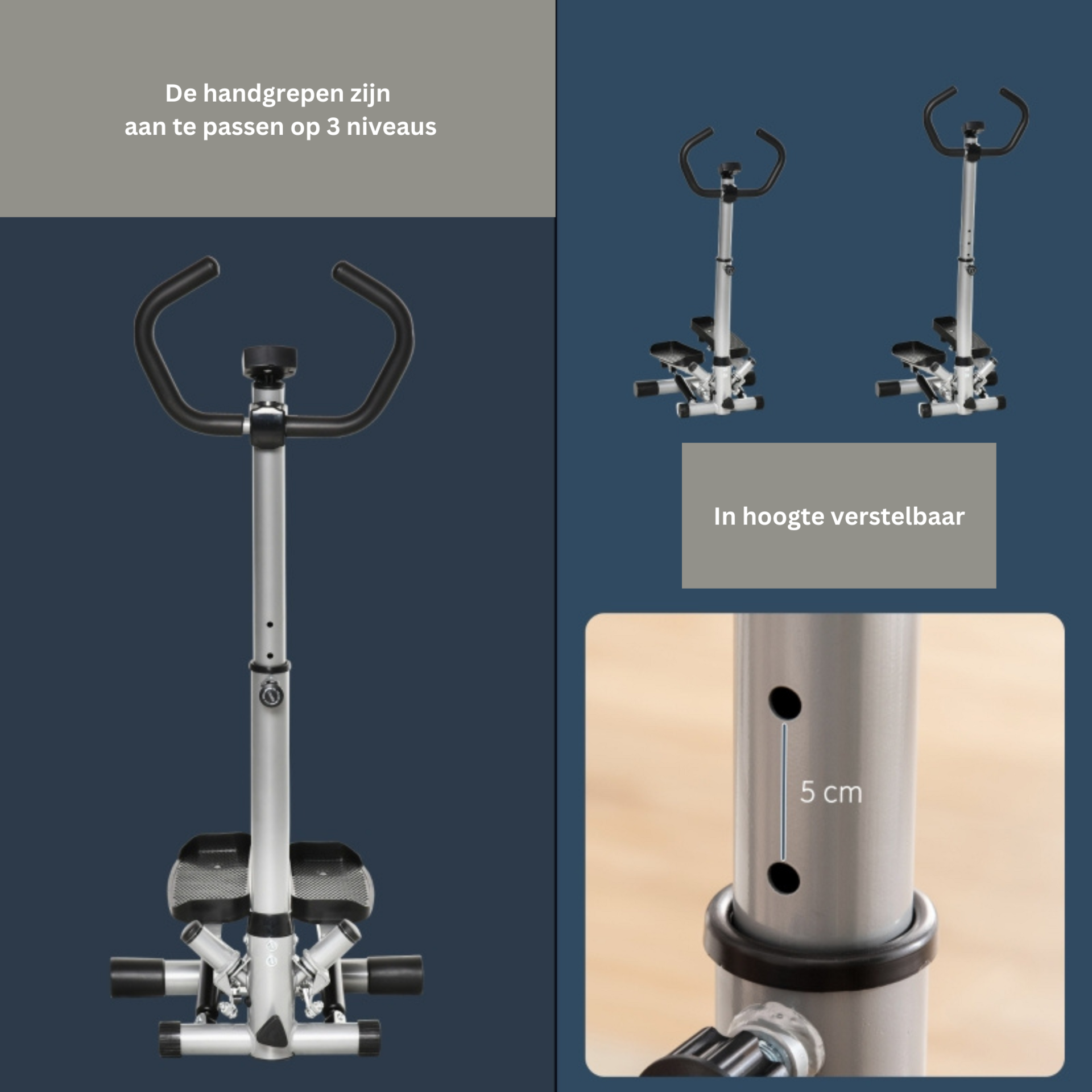 Compacte stepper hometrainer 55x53x118-128 cm – met LCD-display