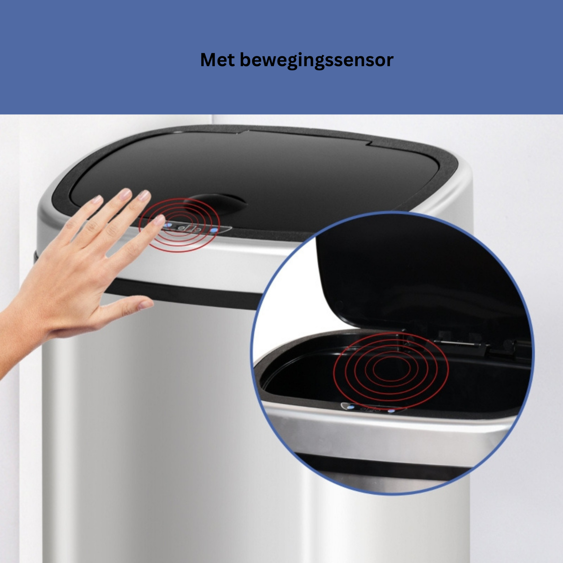 Hygiënische afvalemmer 48L – RVS met bewegingssensor