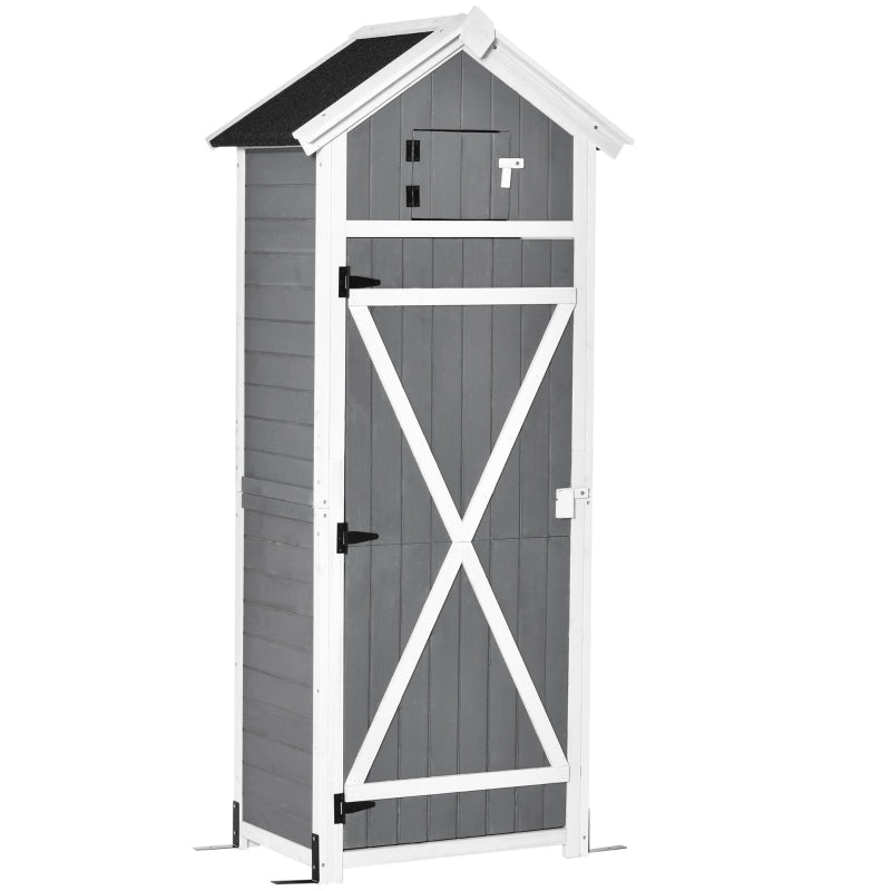 Compacte houten tuinkast 78x53x18 cm – grijs met werkblad en slot