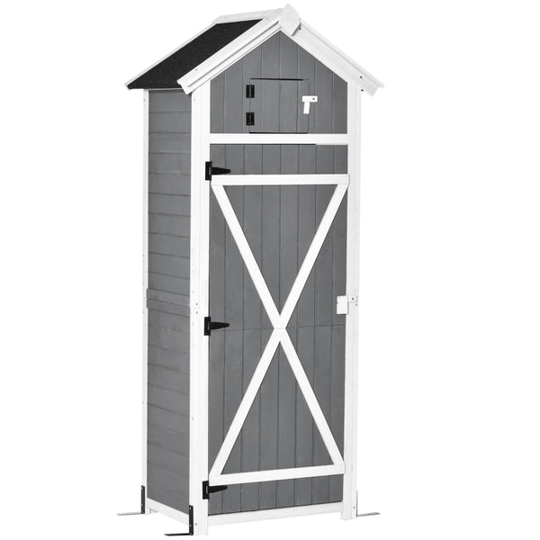 Compacte houten tuinkast 78x53x18 cm – grijs met werkblad en slot